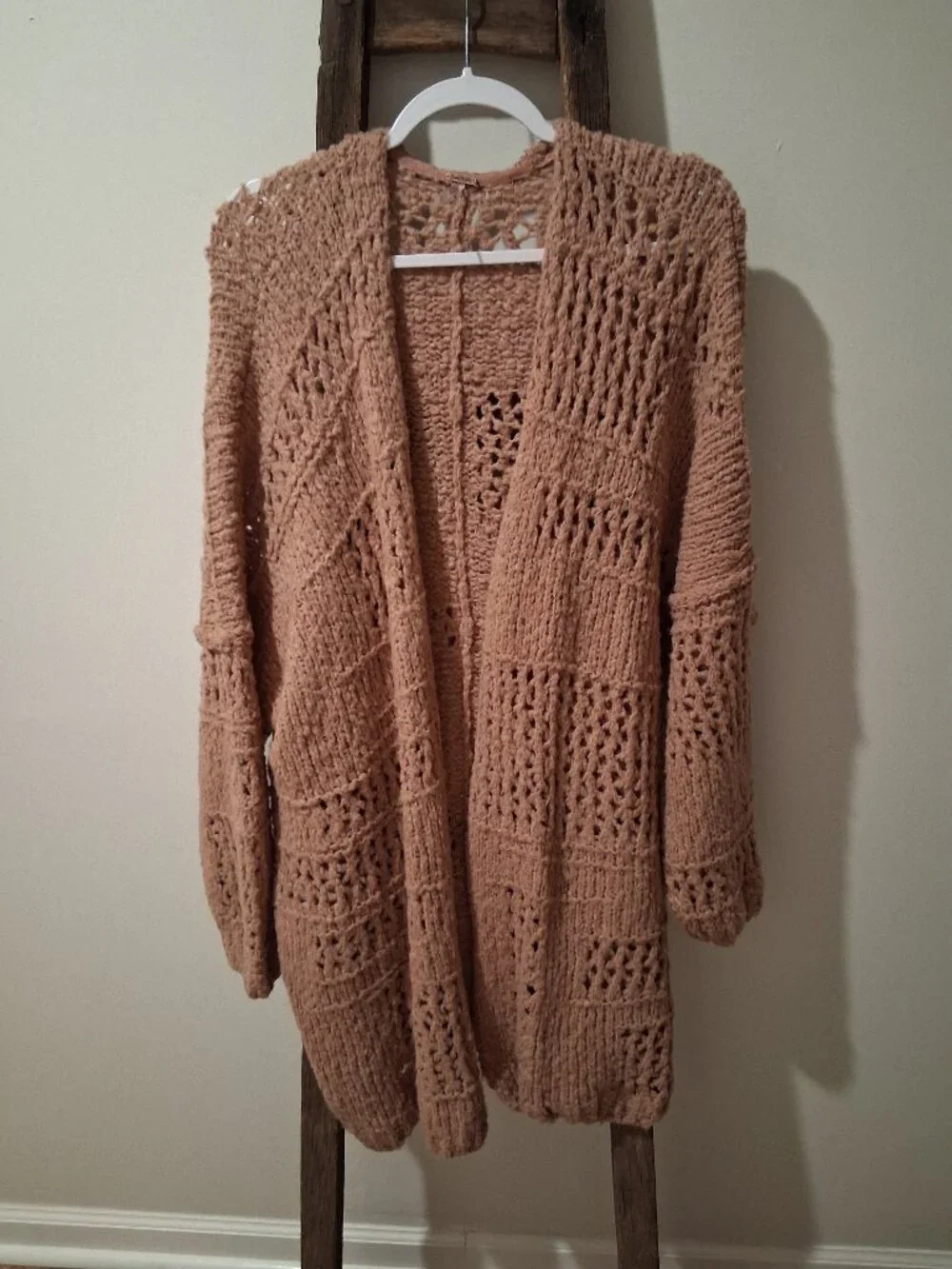 Free People Saturday Morning XS/Small Chunky Knit Boho Cardigan Dusty Rose
